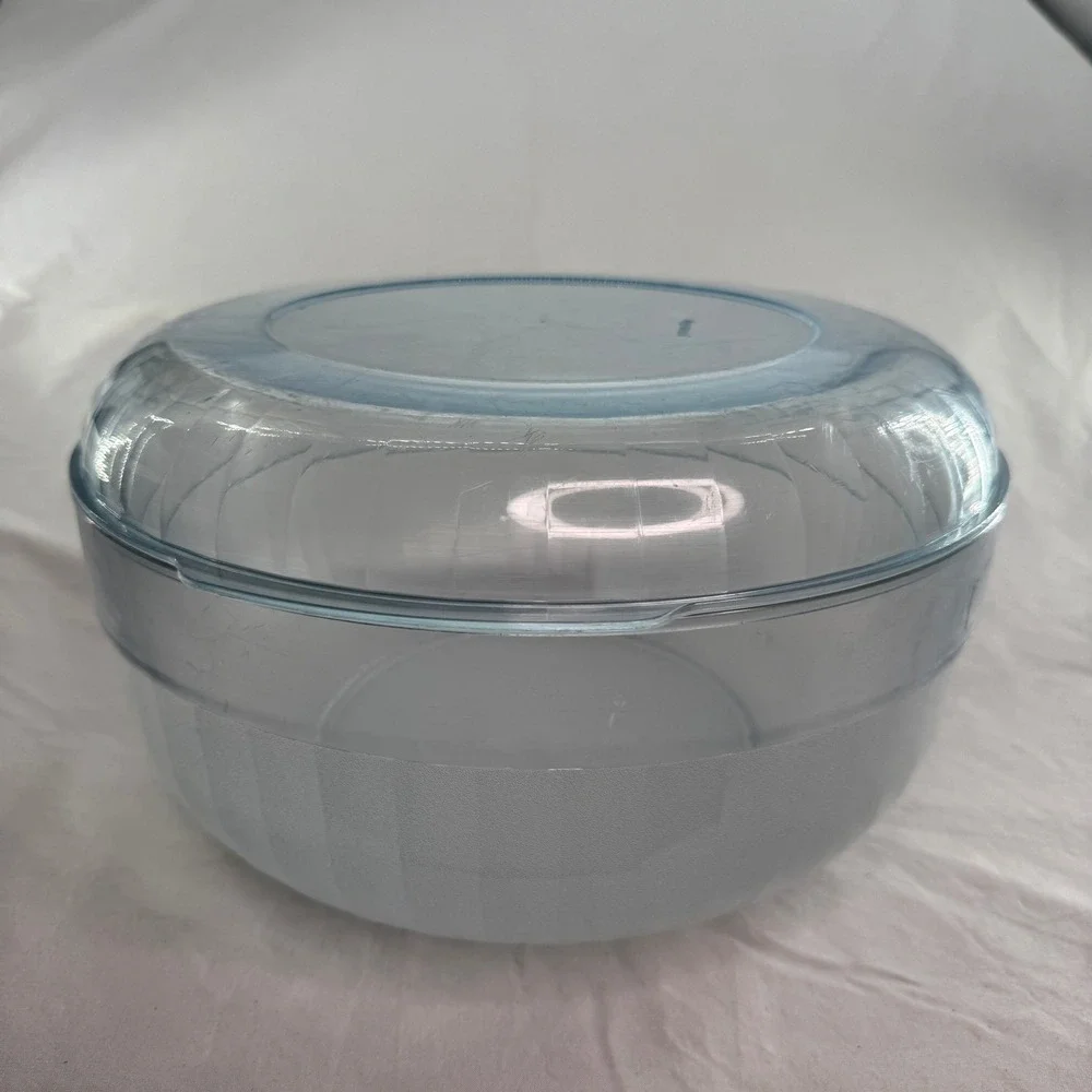 Vintage Tupperware Large Serving Bowl Set With Divided Dip Tray Blue Crescent